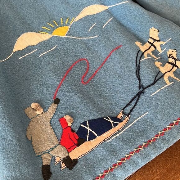 Vintage James Bay Fur Trim Hood Dog Sled Theme Wool Coat Blue Parks - Picture 7 of 14